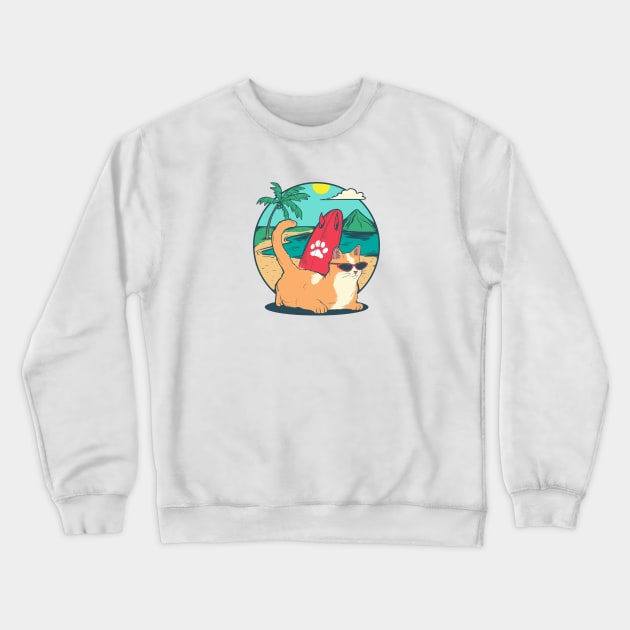 The Cat on the Beach Crewneck Sweatshirt by TambuStore